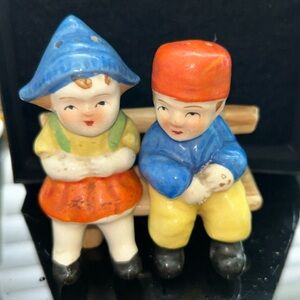 Dutch Boy & Girl Bench Sitters Salt Pepper Shakers